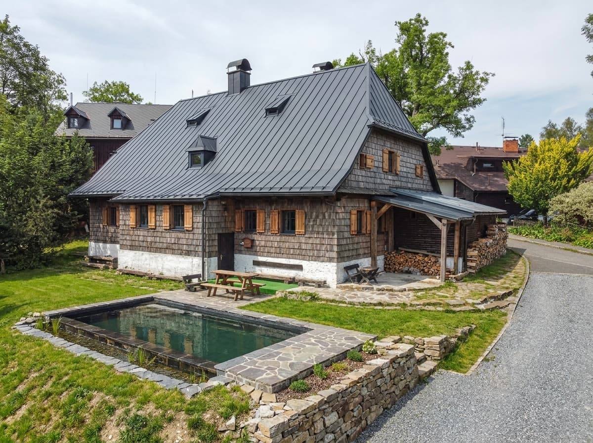 Vizualizace roubenky po rekonstrukci s přírodním bazénem